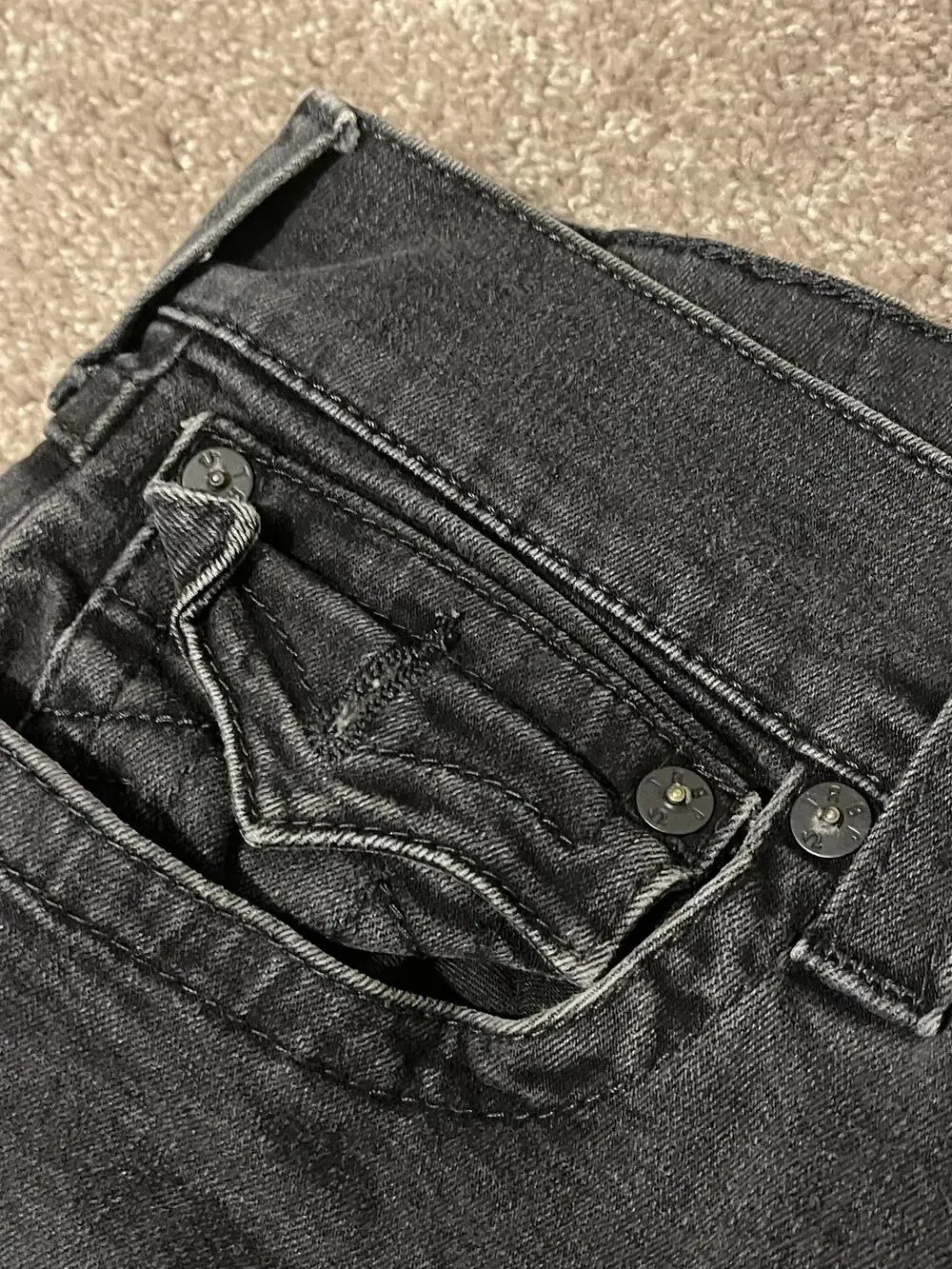 True Religion Jeans Mens 34x32 Black Section Straight Stretch Denim Flap Pockets